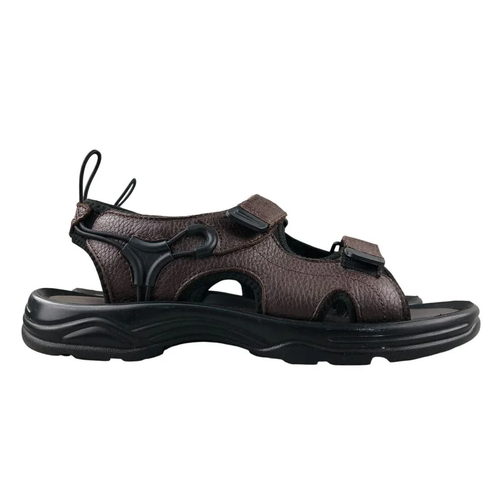 Propet Men's Size 10X (3E) Surfwalker Brown Leather Open Toe Hook & Loop Sandals